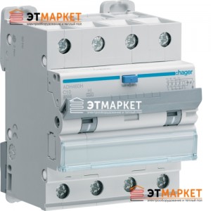 Диффавтомат Hager ADH460H, 4P, 10А, С, С6 кА, Hi, 30mA