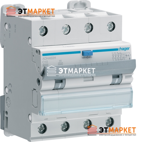 Диффавтомат Hager AFH460H, 4P, 10А, С, С6 кА, Hi, 300mA - et-market.com.ua Диффавтомат Hager AFH460H, 4P, 10А, С, С6 кА, Hi, 300mA