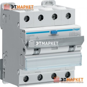 Диффавтомат Hager ADM475C, 4P, 25А, С, С6 кА, A, 30mA Диффавтомат Hager ADM475C, 4P, 25А, С, С6 кА, A, 30mA