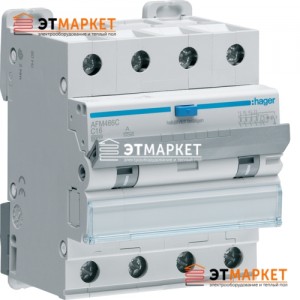 Диффавтомат Hager ADH466H, 4P, 16А, С, С6 кА, Hi, 30mA